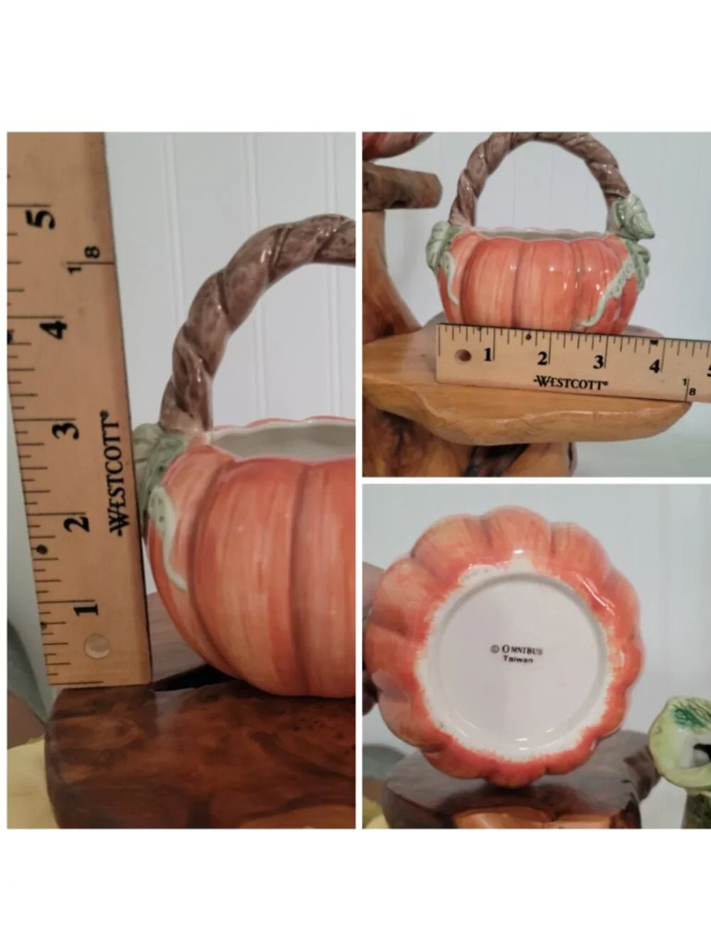 Vtg Fitz & Floyd OCI Fall Kitschy Cottagecore Ceramic Pumpkin Tea Pot & Basket
